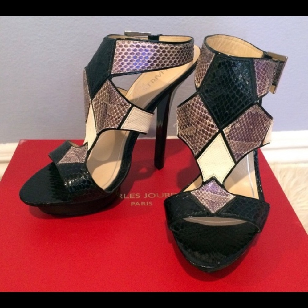 Charles Jourdan Amelia Snakeskin Platform Heels